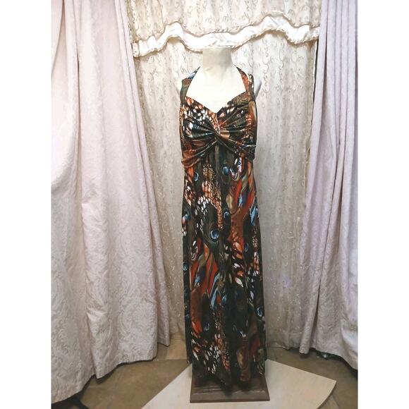 Unknown Dresses & Skirts - Exotic Sundress Maxi Plus Sz 2X Peacock Halter Bodycon Disco Babydoll Coquette